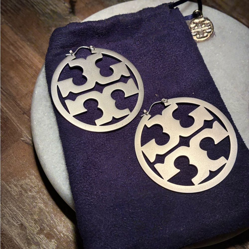 Tory Burch Silver Cutout Logo Earrings